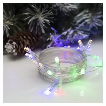 Гирлянда "Нить" 2.5 м, Ip20, прозрачная нить, 25 Led, свечение мульти, фиксинг, 220 В