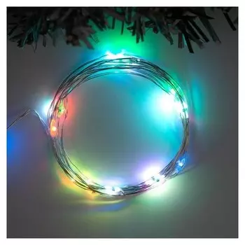 Гирлянда "Нить" 2 м роса, Ip20, серебристая нить, 20 Led, свечение Rgb, переливы, USB