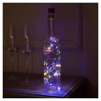 Гирлянда "Нить" 2 м роса с пробкой, Ip44, серебристая нить, 20 Led, свечение мульти, фиксинг, солнечная батарея