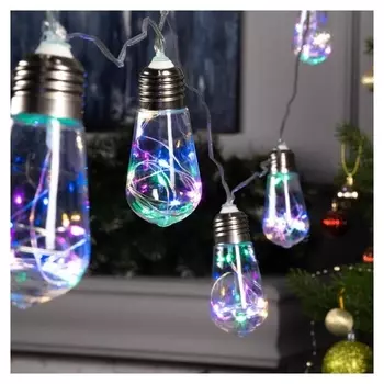 Гирлянда "Нить"3 м с насадками"лампа", Ip20, прозрачная нить, 80 Led, свечение мульти, фиксинг, 12 В