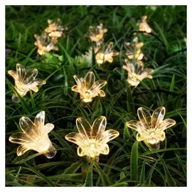 Гирлянда "Нить"4.5 м с насадками"цветы", тёмная нить, 30 Led, свечение тёплое белое, 2 режима, солнечная батарея