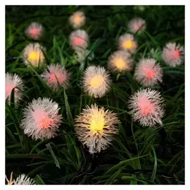 Гирлянда "Нить"4.5 м с насадками"ёжики", Ip44, тёмная нить, 30 Led, свечение красное/жёлтое, 2 режима, солнечная батарея