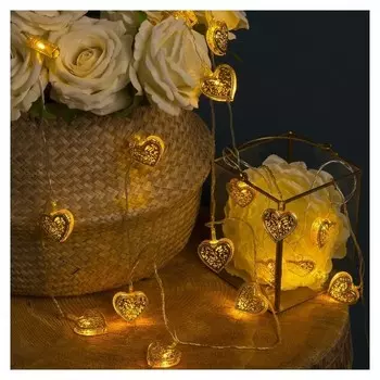 Гирлянда "Нить"4 м с насадками"сердечко", Ip20, прозрачная нить, 20 Led, свечение тёплое белое, 8 режимов, 220 В