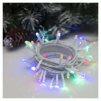 Гирлянда "Нить" 5 м, Ip20, белая нить, 50 Led, свечение мульти, 8 режимов, 220 В