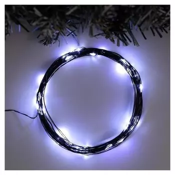Гирлянда "Нить" 5 м роса, Ip20, чёрная нить, 50 Led, свечение белое, фиксинг, USB