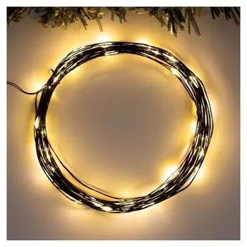 Гирлянда "Нить" 5 м роса, Ip20, чёрная нить, 50 Led, свечение тёплое белое, 2 режима, 3 х AA