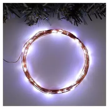 Гирлянда "Нить" 5 м роса, Ip20, медная нить, 50 Led, свечение белое, фиксинг, USB