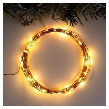 Гирлянда "Нить" 5 м роса, Ip20, медная нить, 50 Led, свечение тёплое белое, фиксинг, USB