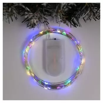 Гирлянда "Нить" 5 м роса, Ip20, серебристая нить, 50 Led, свечение мульти, фиксинг, 2 х Cr2032