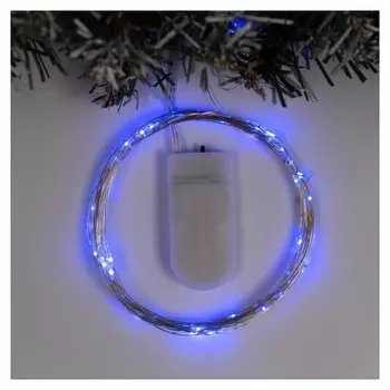 Гирлянда "Нить" 5 м роса, Ip20, серебристая нить, 50 Led, свечение синее, фиксинг, 2 х Cr2032