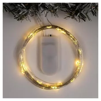 Гирлянда "Нить" 5 м роса, Ip20, серебристая нить, 50 Led, свечение тёплое белое, фиксинг, 2 х Cr2032