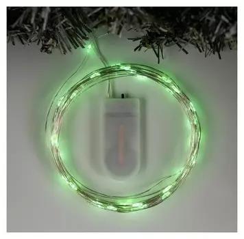 Гирлянда "Нить" 5 м роса, Ip20, серебристая нить, 50 Led, свечение зелёное, фиксинг, 2 х Cr2032