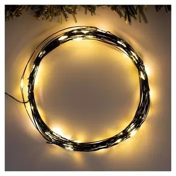 Гирлянда "Нить" 5 м роса, Ip20, зелёная нить, 50 Led, свечение тёплое белое, 2 режима, 3 х AA
