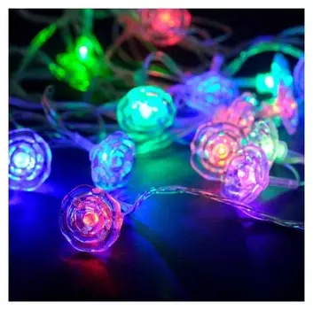 Гирлянда "Нить"5 м с насадками"цветочки", Ip20, прозрачная нить, 20 Led, свечение мульти, мигание, 220 В