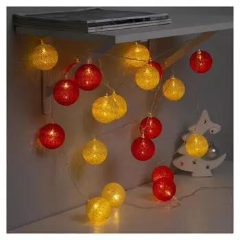 Гирлянда "Нить"5 м с насадками"клубки красно-золотистые", Ip20, прозрачная нить, 20 Led, свечение красное, фиксинг, 220 В