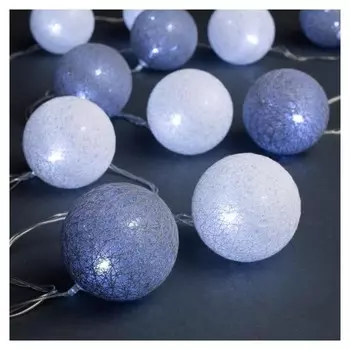 Гирлянда "Нить"5 м с насадками"клубки серебристо-белые", Ip20, прозрачная нить, 20 Led, свечение белое, фиксинг, 220 В