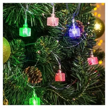 Гирлянда "Нить"5 м с насадками"кубики тающие", Ip20, прозрачная нить, 20 Led, свечение мульти, мигание, 220 В