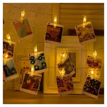 Гирлянда "Нить"5 м с насадками"прищепки", Ip20, прозрачная нить, 30 Led, свечение тёплое белое, 8 режимов, 220 В