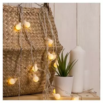 Гирлянда "Нить"5 м с насадками"шарики белые", Ip20, прозрачная нить, 30 Led, свечение тёплое белое, 8 режимов, 220 В