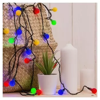 Гирлянда "Нить"5 м с насадками"шарики цветные", Ip20, тёмная нить, 30 Led, свечение мульти, 8 режимов, 220 В