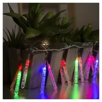 Гирлянда "Нить"5 м с насадками"сосульки с пузырьками", Ip20, прозрачная нить, 20 Led, свечение мульти, мигание, 220 В