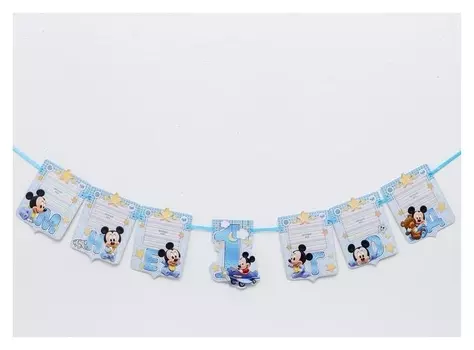 Гирлянда с местом для 6 фото "Мне 1 годик", микки маус, дисней беби