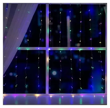 Гирлянда «Занавес» 1 × 1 м роса, Ip44, серебристая нить, 100 Led, свечение мульти, 12 В