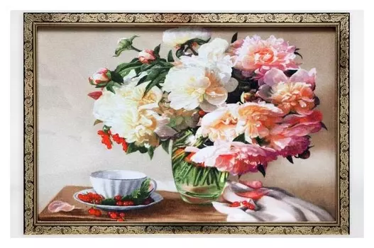 Гобеленовая картина "Пионы в вазе" 44*64 см рамка
