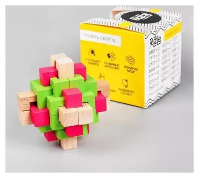 Головоломка деревянная сборная разноцветная 7,5х7,5х7,5 см