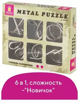 Головоломки металлические золотая сказка (Уровень сложности "Новичок"), набор 6 штук, 662087