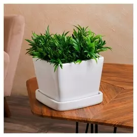 Горшок для цветов "Квадрат", белый, глянец, керамика, 6.5 л