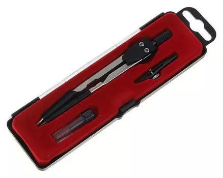 Готовальня, 3 предмета: Циркуль, грифель, рейсфедер, в пластиковом пенале