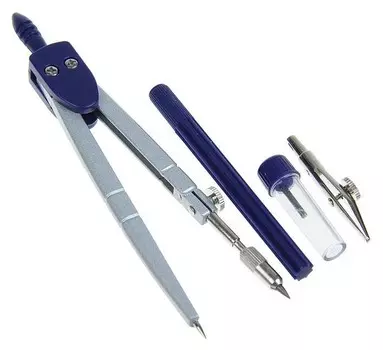 Готовальня 4 предмета: Циркуль, грифель, удлинитель, рейсфедер, в пластиковом пенале