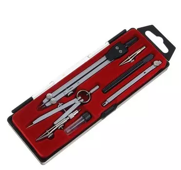 Готовальня 6 предметов: 2 циркуля, грифель, рейсфедер, 2 удлинителя, в пластиковом пенале