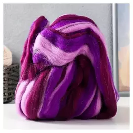 Гребенная лента 100% полутонкая шерсть мультиколор 100гр (1345 мультиколор (св.фиалка, т.сир