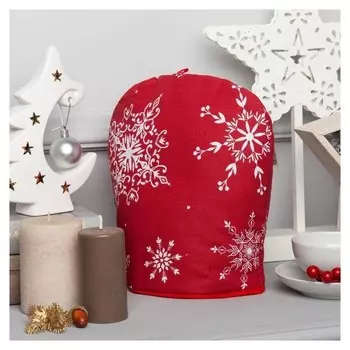 Грелка на чайник "Белые снежинки" 28х28см, 100% хл., 164г/м2