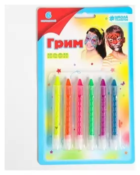 Грим-карандаши для лица и тела, 6 неоновых цветов