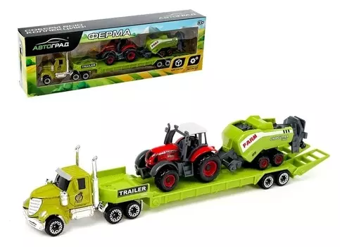 Грузовик металлический с красным трактором Ферма