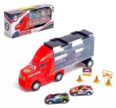 Грузовик «Перевозчик», 2 металлические машинки и дорожные знаки в комплекте