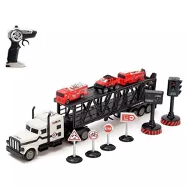 Грузовик радиоуправляемый «Автовоз», с машинками, светофором и дорожными знаками