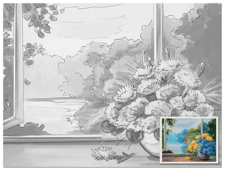 Холст на картоне с контуром Brauberg ART Classic "Букет" 30х40см, грунтованный, хлопок, 191540