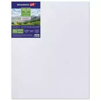 Холст на подрамнике Brauberg Art "Classic", 40х50 см, грунтованный, 100% хлопок, крупное зерно