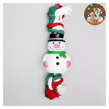 Игрушка для собак "Снеговик на канате" (Канат 1,6 см), 25 х 8 х 7 см