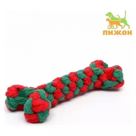 Игрушка канатная "Новогодняя кость", до 15 см, до 60 г, зелёная/красная