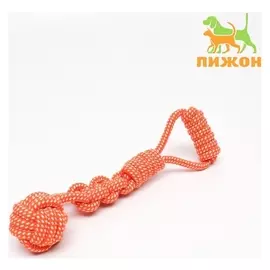 Игрушка канатная плетеная с ручкой, до 38 см, до 180 г, шар 7 см, оранжевая