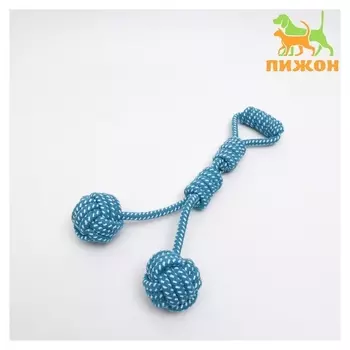 Игрушка канатная с ручкой и мячами "Дуэт", 35 см, до 180 г, голубая