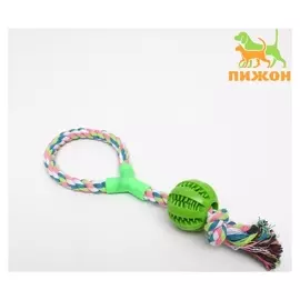 Игрушка канатная с ручкой и мячом, 38 см, до 160 г, зелёная