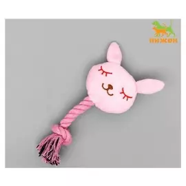 Игрушка мягкая для собак "Зайка с канатом", с пищалкой, 18 см, розовая