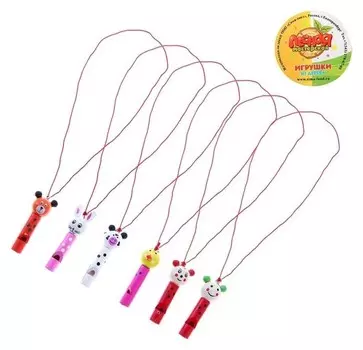 Игрушка музыкальная свисток "Животные" на веревочке, микс