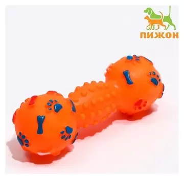 Игрушка пищащая "Гантель с лапками" для собак, 13 см, оранжевая